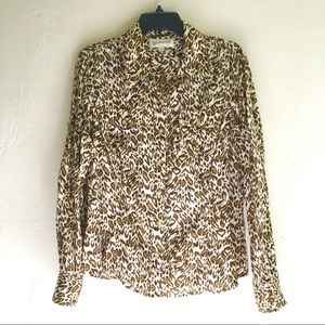 Jones NY Cheetah Oxford Shirt Chest Pockets SzL